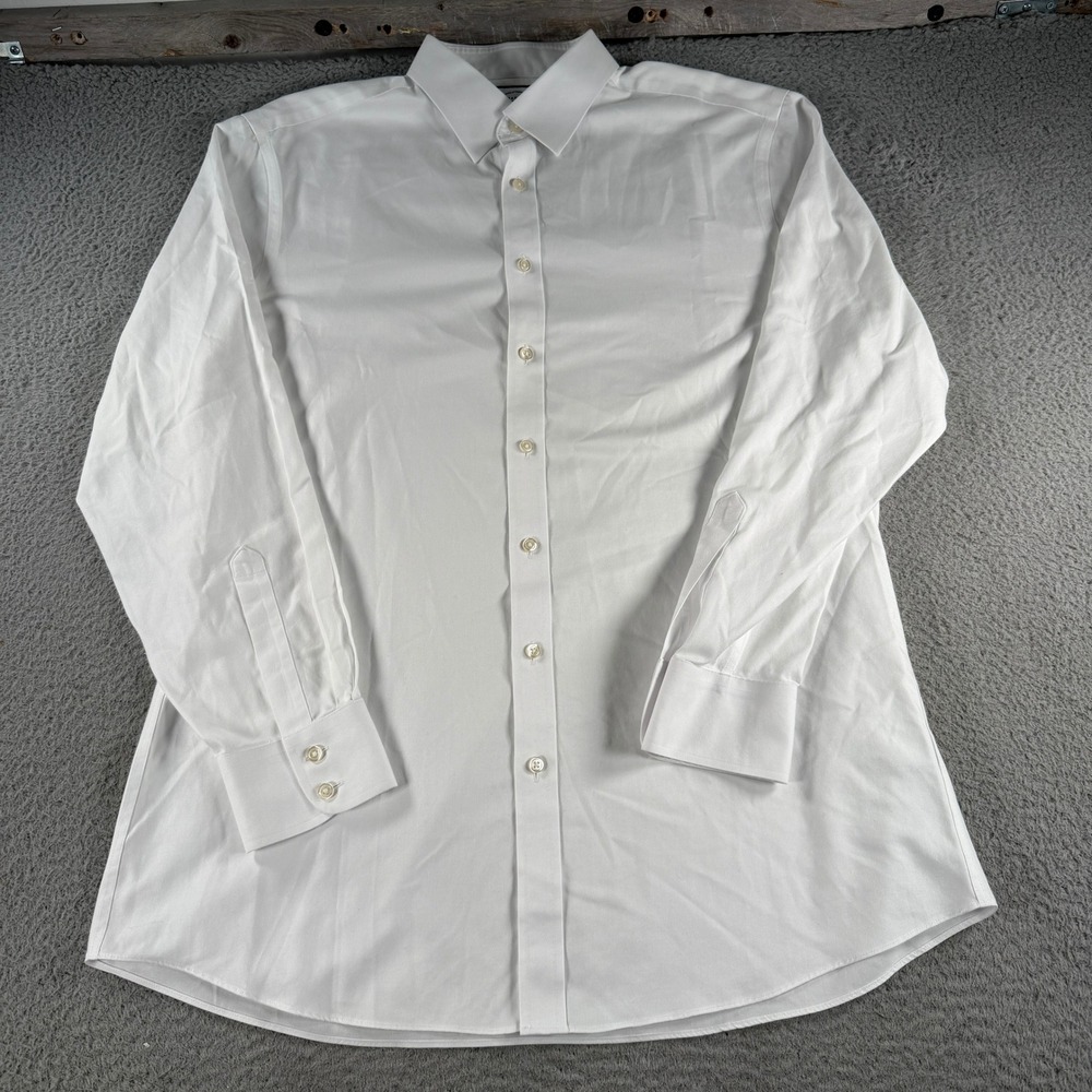Charles Tyrwhitt Dress Shirt Mens 17/35 White Non Iron Cotton Twill Slim Fit